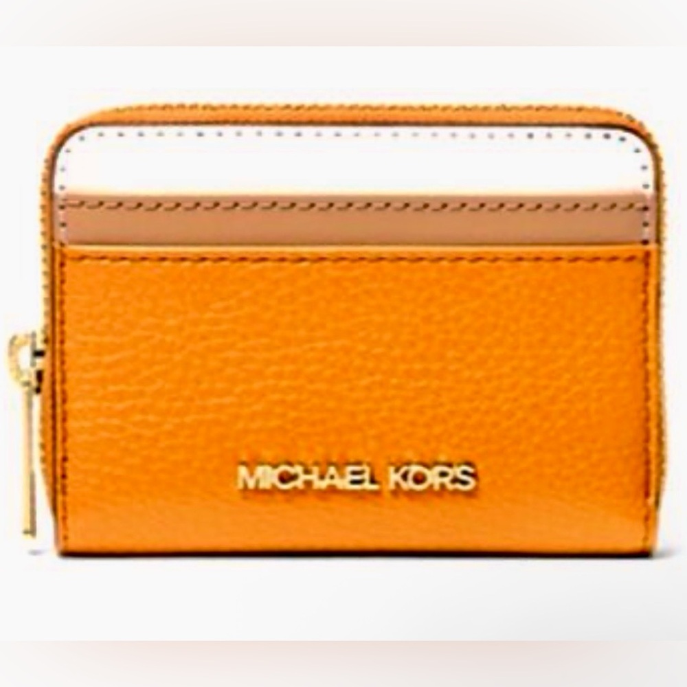 Michael Kors Jet Set Travel Medium Zip Around Card Case Wallet Pop Orange NWT